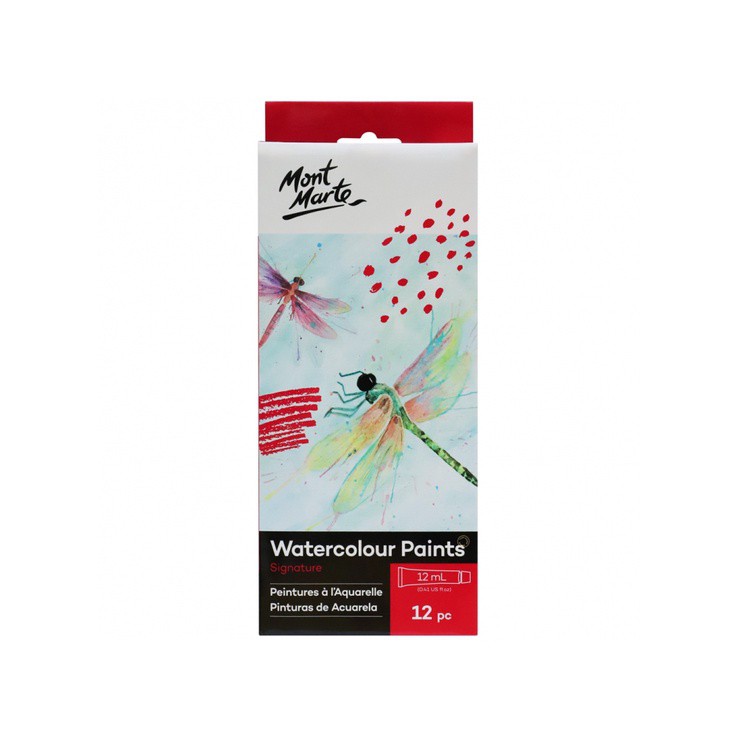 Bộ Màu Nước Mont Marte 12/18/24 Màu x 12ml - Watercolour Paints Signature - PMHS0027/PMHS0048/PMHS0049