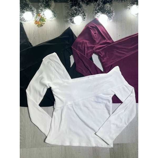 Áo lệch vai sexy tay dài chất bo gân vkv