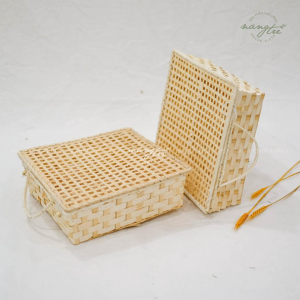 Hộp tre đan mắt vuông nắp đậy đựng quà tặng - Thân thiện môi trường