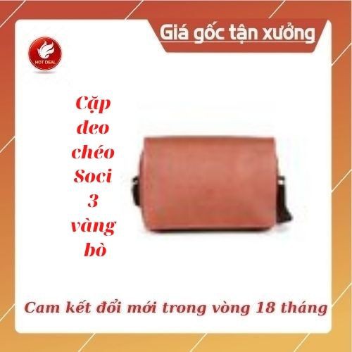 [Hàng cao cấp bảo hành 18 tháng] Cặp đeo chéo Soci 3 vàng bò cao cấp