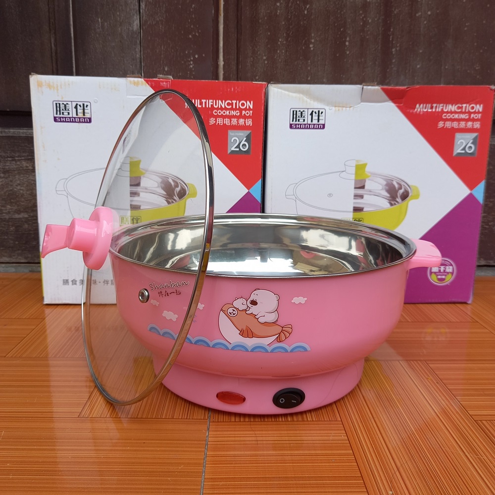 Ca nấu mì đa năng siêu tốc, nồi lẩu điện mini 18cm 26cm 28cm 1 tầng