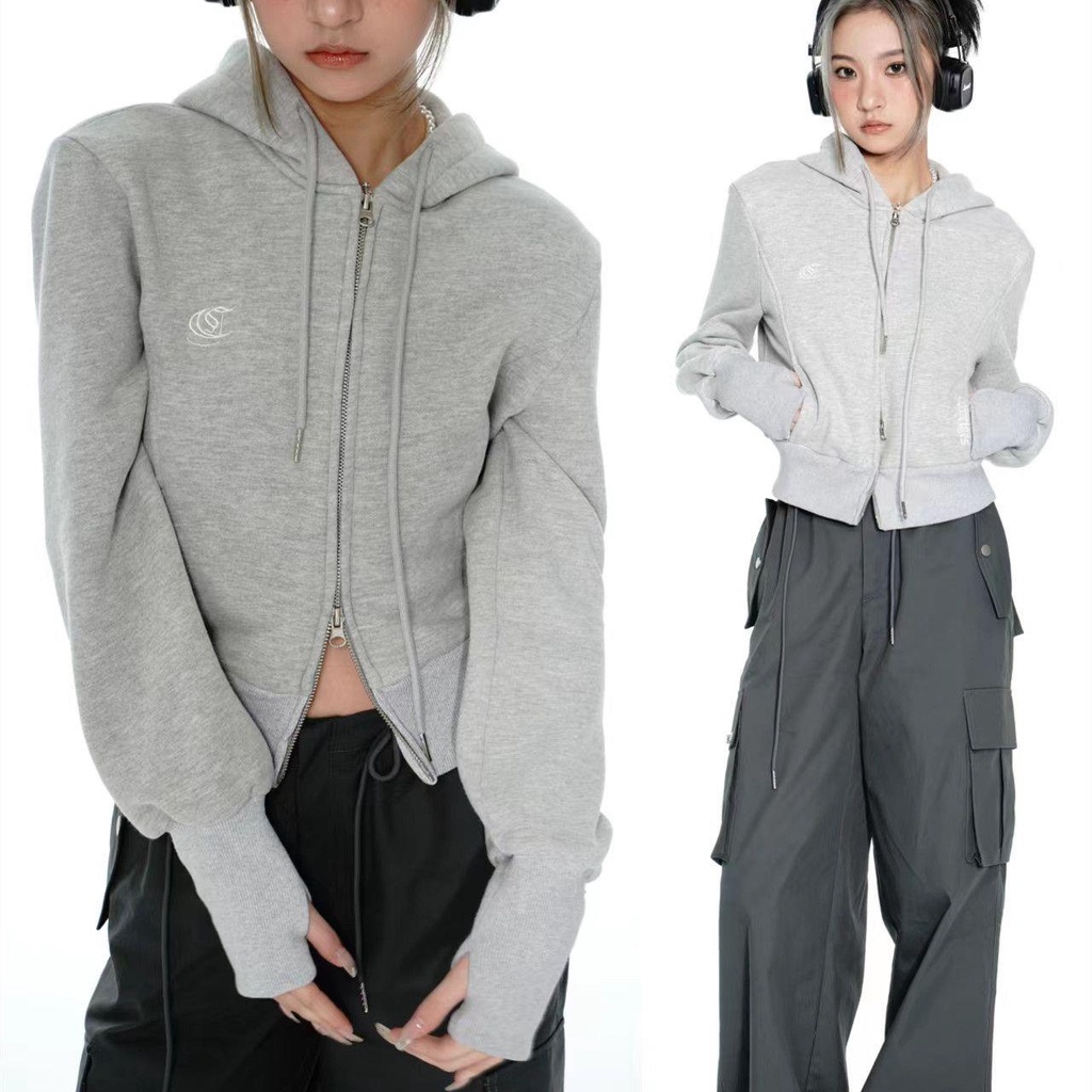 Áo Khoác Cardigan Có Khóa Kéo Đôi Phong Cách Retro Mỹ Thời Trang Mới 2022 Dành Cho Nữ