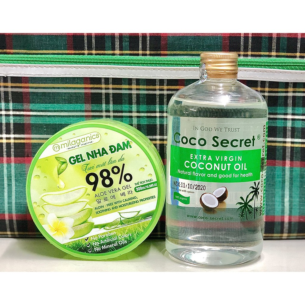 [TẶNG 1 SON DƯỠNG COCO SECRET] COMBO DẦU DỪA TƯƠI COCO SECRET 500ML VÀ GEL NHA ĐAM MILAGANICS 300ML