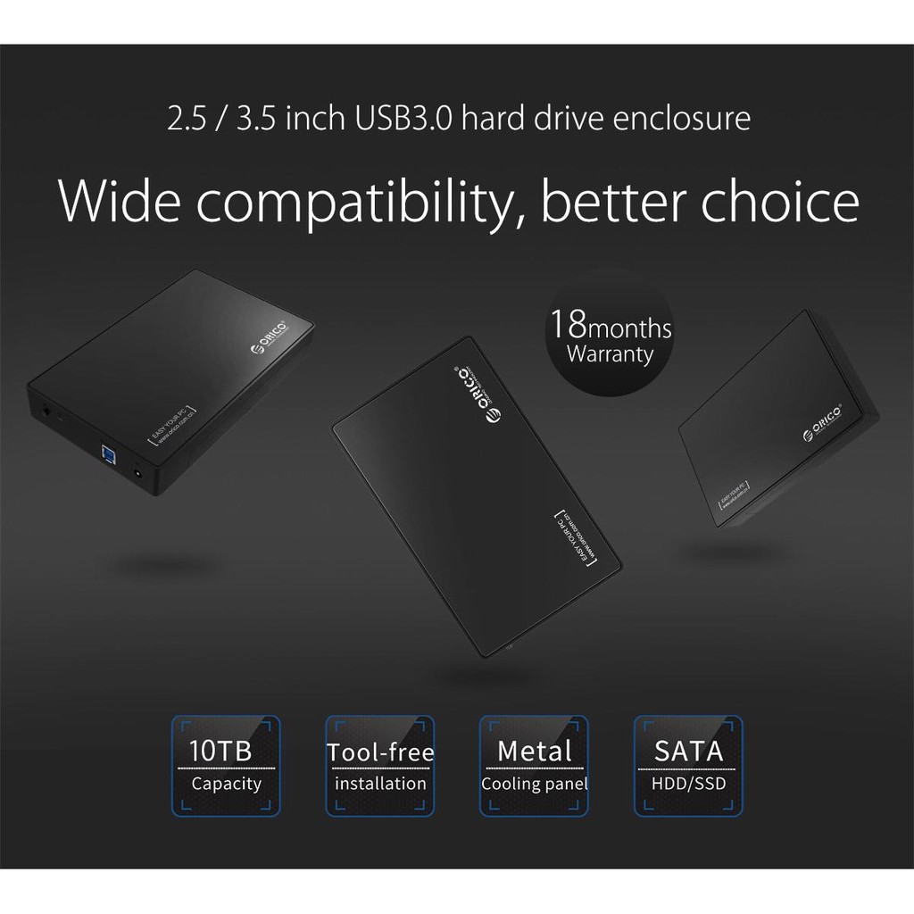 Hộp ổ cứng 3.5&quot; và 2.5&quot; SATA 3 USB 3.0 ORICO 3588US3-BK( ĐEN) - Nhà Phân Phối Chính Hãng