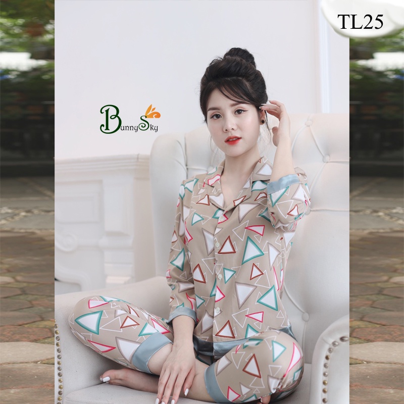 [Bunnysky] ĐỒ MẶC NHÀ SAU SINH CHẤT LIỆU LỤA HÀN, QUẦN ÁO MẶC NHÀ PIZAMA LỤA, FOM DÁNG ĐẸP HỌA TIẾT HOA LÁ