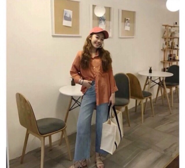 Áo sơ mi cam đất ko túi hot tren