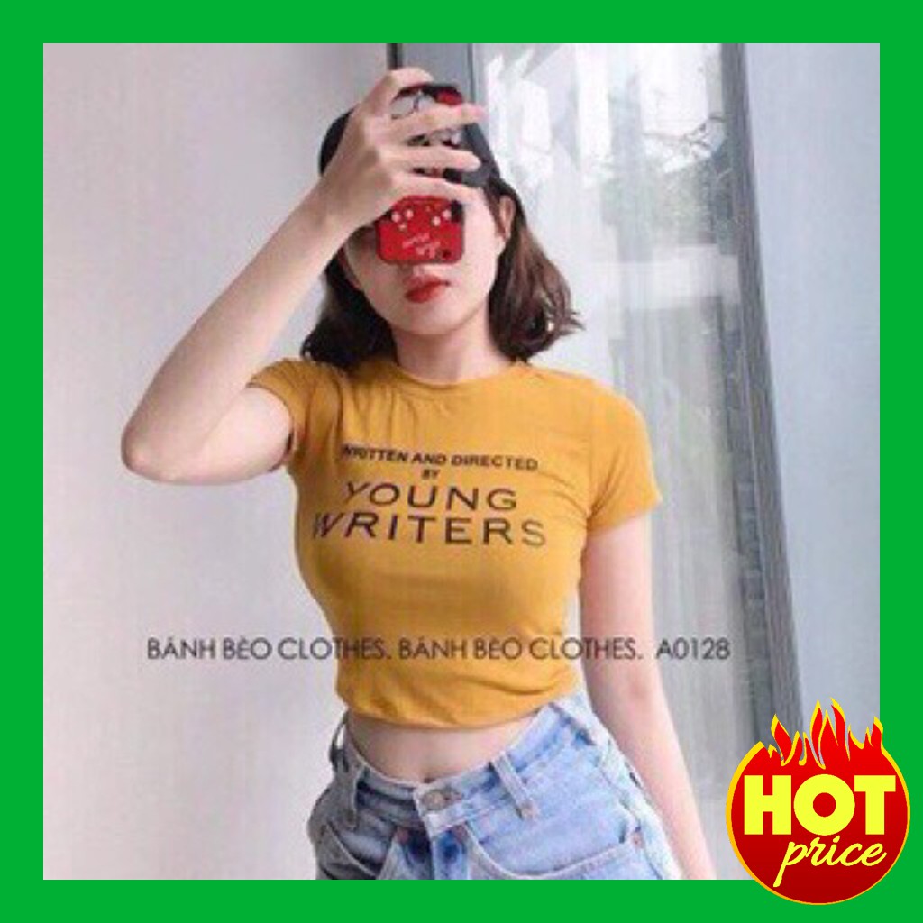 Áo thun body crop in chữ nổi siêu hot [Hình thật trải sàn]