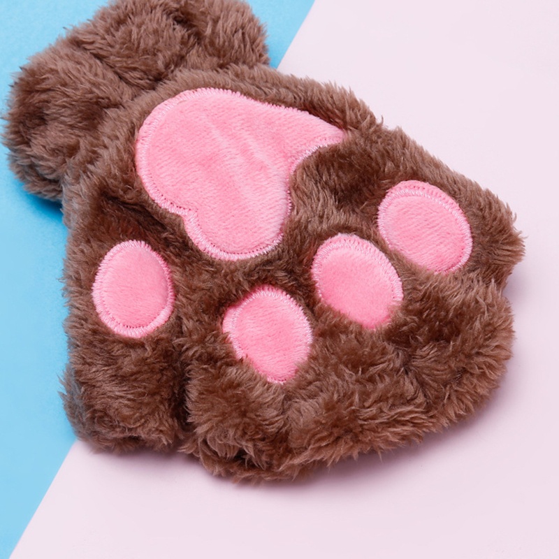 Găng tay hở ngón thêu hình mèo dễ thương cho nữ