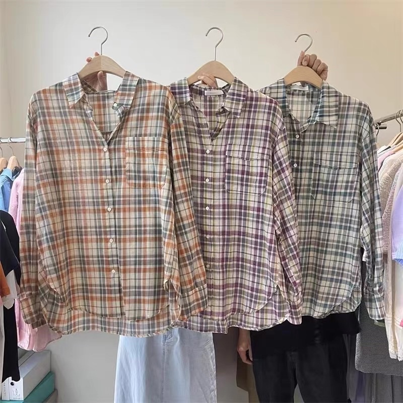 Sơ mi kẻ Hàn suông