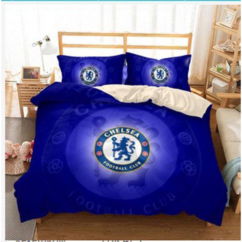 Vỏ gối chăn và ga giường 3 trong 1 in hình logo Chelsea Manchester United Real Madrid Barcelona Rome