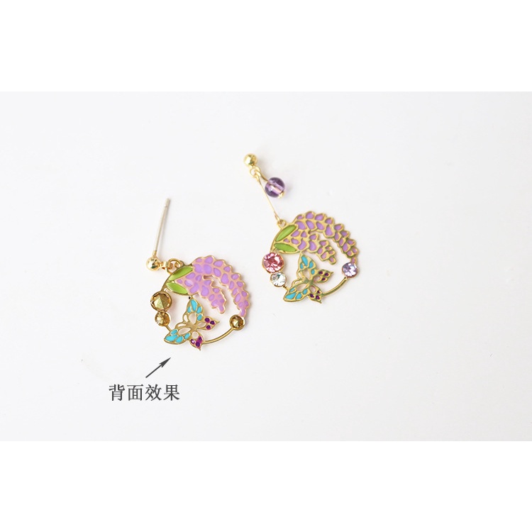 [Hàng Mới Về] Bông Tai Kẹp Không Đối Xứng Hình Bướm Tráng Men Nhựa Resin Không Đều Thời Trang Xuân Hè