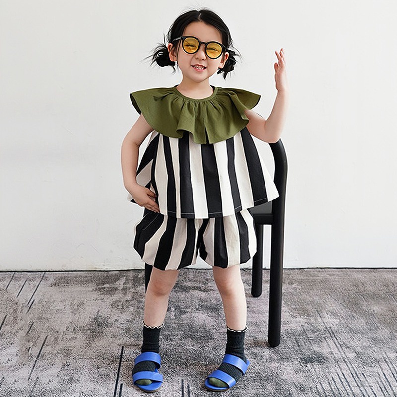 Set Bé Gái Bộ Áo Sát Nách Cổ Bèo In Hoa + Quần Short Thời Trang Mùa Hè Hàn Quốc Cho Bé Gái Se7en