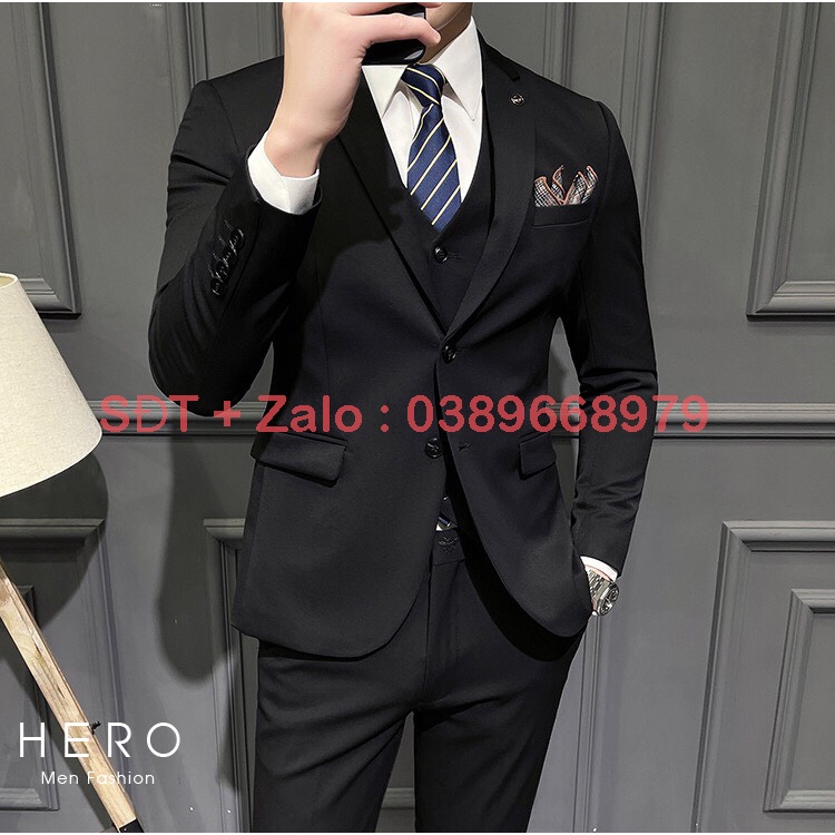 Bộ Vest Nam 2 Cúc Màu Đen, Bộ Suit Nam Hàn Quốc 2 Cúc Màu Đen