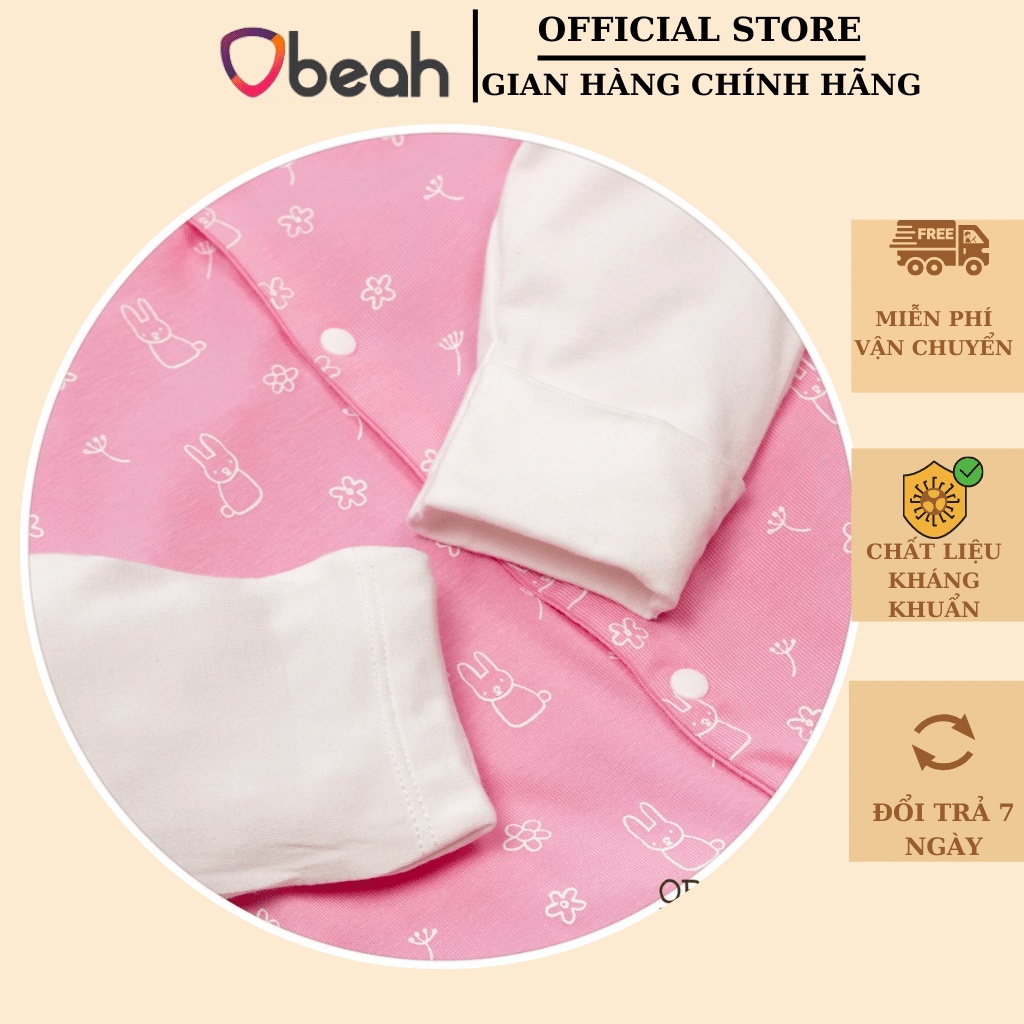 Body liền tất cho bé OBEAH màu hồng phấn in hình size 59 đến 80 cho bé yêu từ 0 đến 18 tháng OB082109