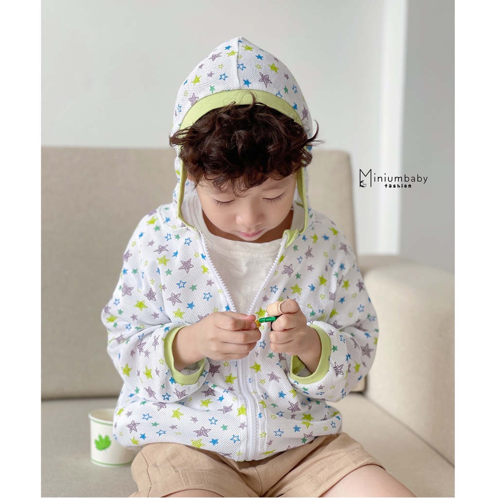 Áo khoác chống nắng lưới thời trang cho bé, áo bé trai/bé gái unisex chất liệu cotton thông hơi MiniumBaby-CN1211