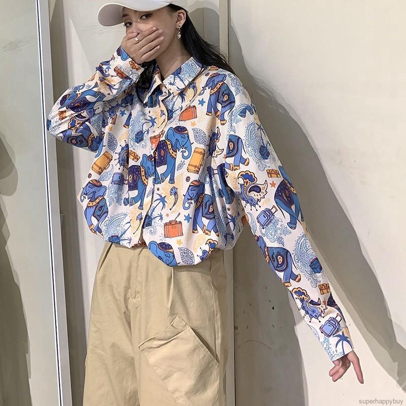 Áo sơ mi nữ dài tay dáng rộng họa tiết hoa