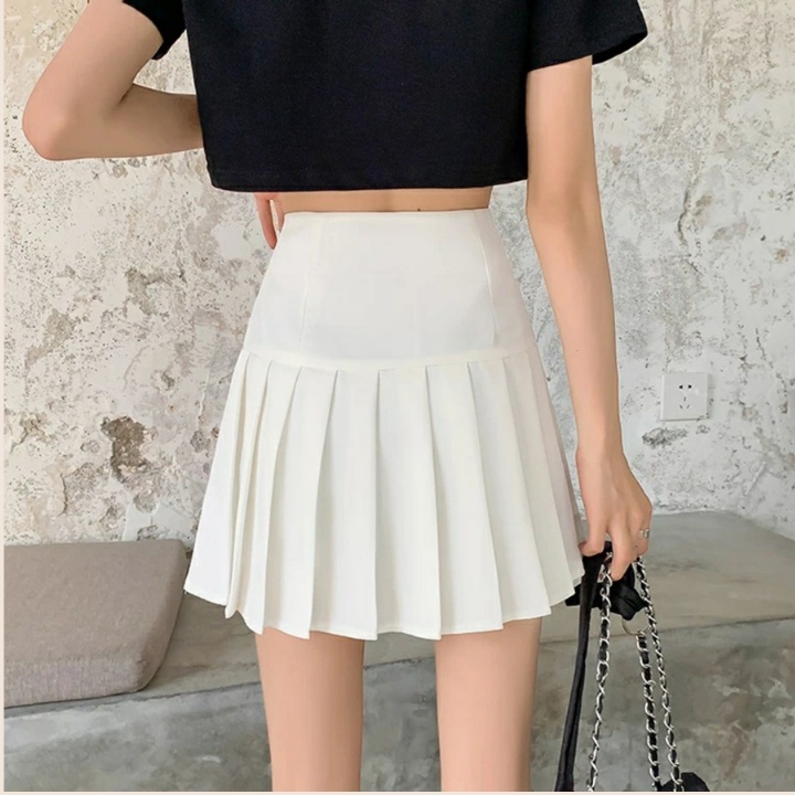 Chân váy tennis xếp ly màu trắng đen xếp li skirt cạp lưng cao ngắn chữ a phối cúc phong cách ulzzang Goness | BigBuy360 - bigbuy360.vn