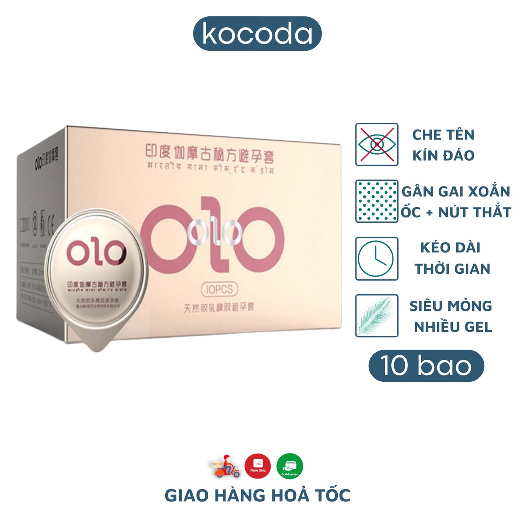 Bao Cao Su Olo Gai Xoắn Ốc Kéo Dài Thời Gian Siêu Mỏng Nhiều Gel Hồng Hộp 10 Bao - KOCODA