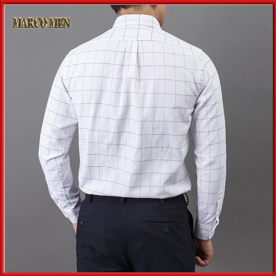 Áo sơ mi nam dài tay dáng Regular fit kiểu hàn quốc kẻ caro trắng vải Oxford thấm hút mồ hôi, chống nhăn CARO002