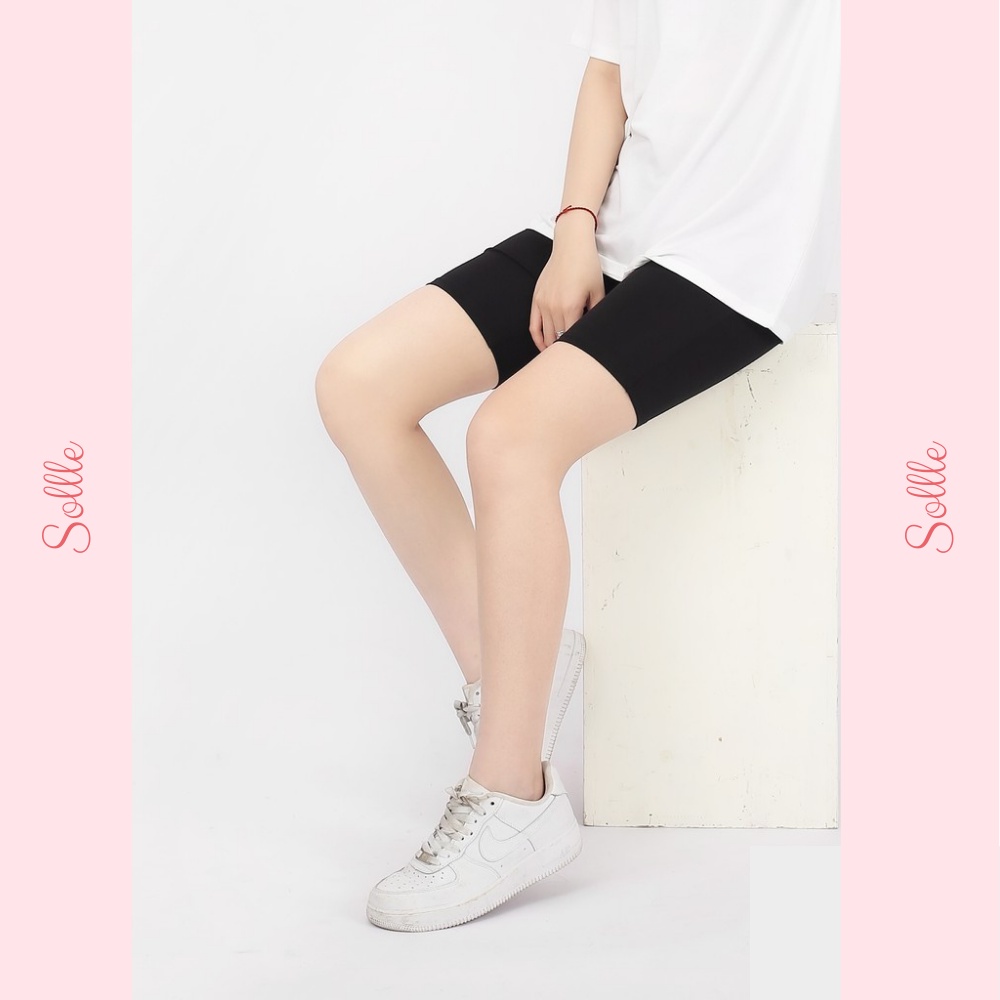 Quần legging nữ lửng đùi ngố vải thun cao cấp biker đồ mặc nhà dáng ôm nâng mông tập gym Sollle
