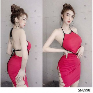 Sét áo yếm hở lưng chân váy phối xích