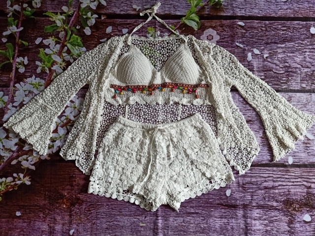 Bikini, Đồ Bơi Combo Ba Món Đi Biển Set Ren Đẹp KG077007 ODERI