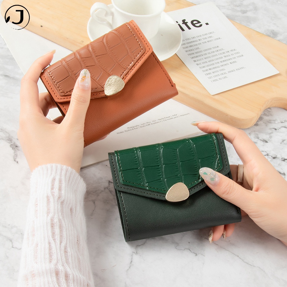 KAITIFEI Ví giá rẻ ngắn cầm tay mini dạng gập nhỏ gọn họa tiết vân da cá sấu thời trang bỏ túi cho nữ