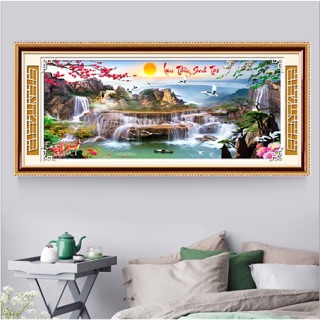 Tranh thêu phong cảnh lưu thuỷ sinh tài 195x84cm sỉ= lẻ