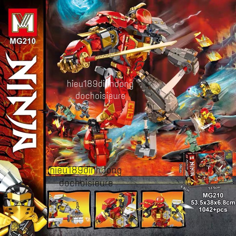 Lắp ráp Xếp hình not Lego Ninjago 71720 Fire Stone Mech mg210 11331 : Chiến Giáp Hợp Thể Của Kai & Cole 1042+ mảnh