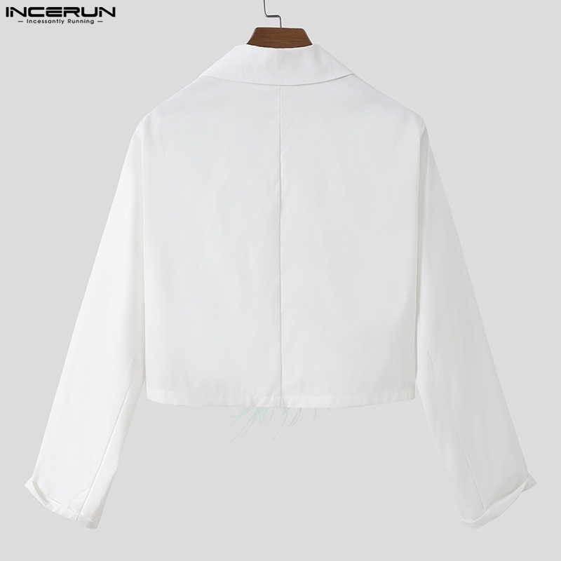 Áo khoác dáng ngắn INCERUN tay dài cổ chữ V thời trang cá tính cho nam