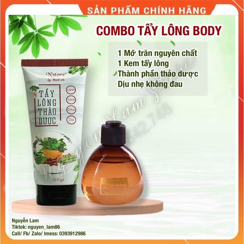 Combo Triệt Lông, Kem Tẩy Lông Thảo Dược N'store 100gr & Mỡ Trăn N'store 75gr