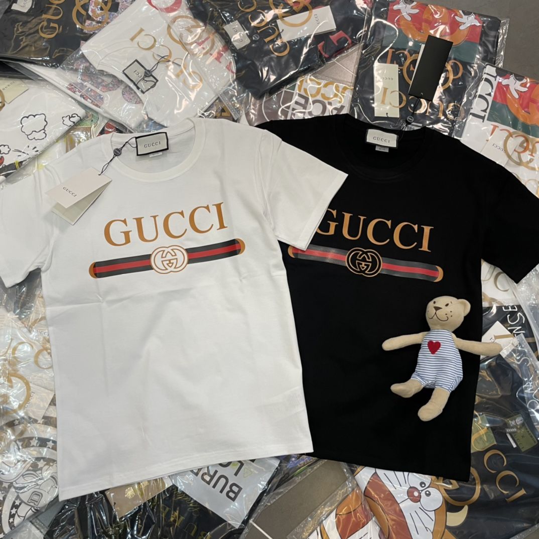 Áo Thun Tay Ngắn Cổ Tròn Chất Liệu Cotton In Họa Tiết Gucci Thời Trang Dành Cho Cặp Đôi