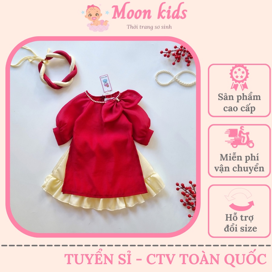 Áo Dài Tết Bé Gái MOONKIDS. Áo Dài Cách Tân Cho Bé Thiết Kế Cao Cấp Kèm Mấn, Áo Dài Mẹ Và Bé