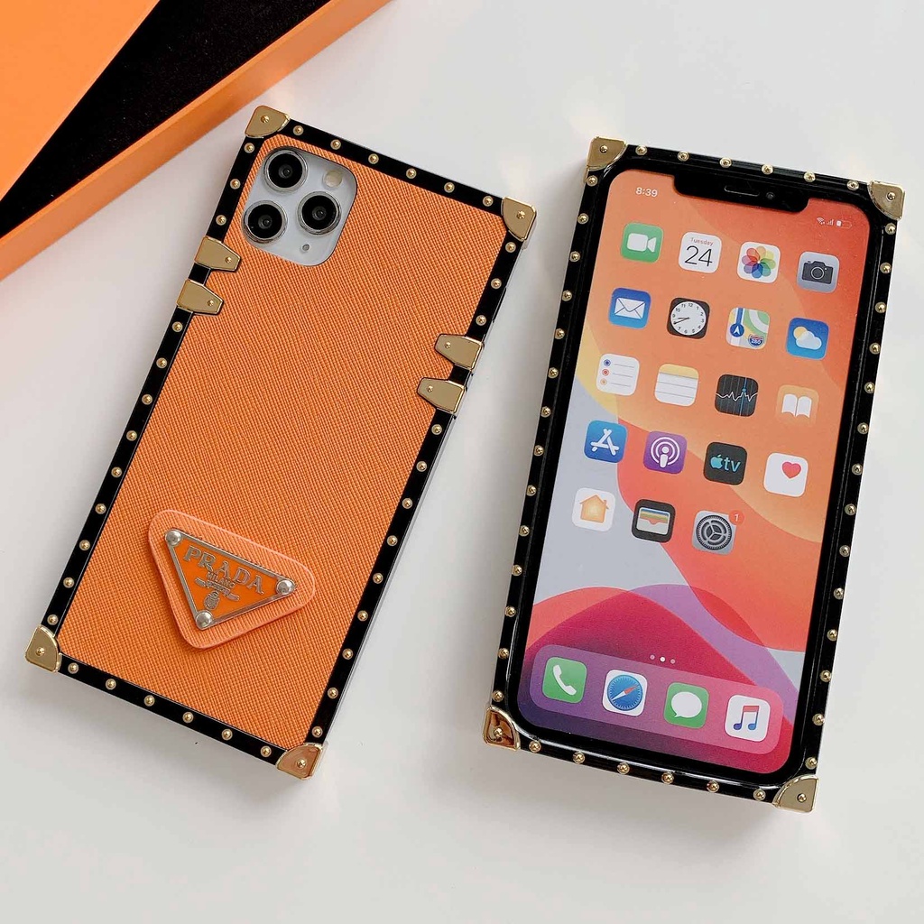 Ốp Điện Thoại Hình Vuông Màu Cam Thời Trang Cho iPhone 13promax 12 11 xsmax xr xs 7P
