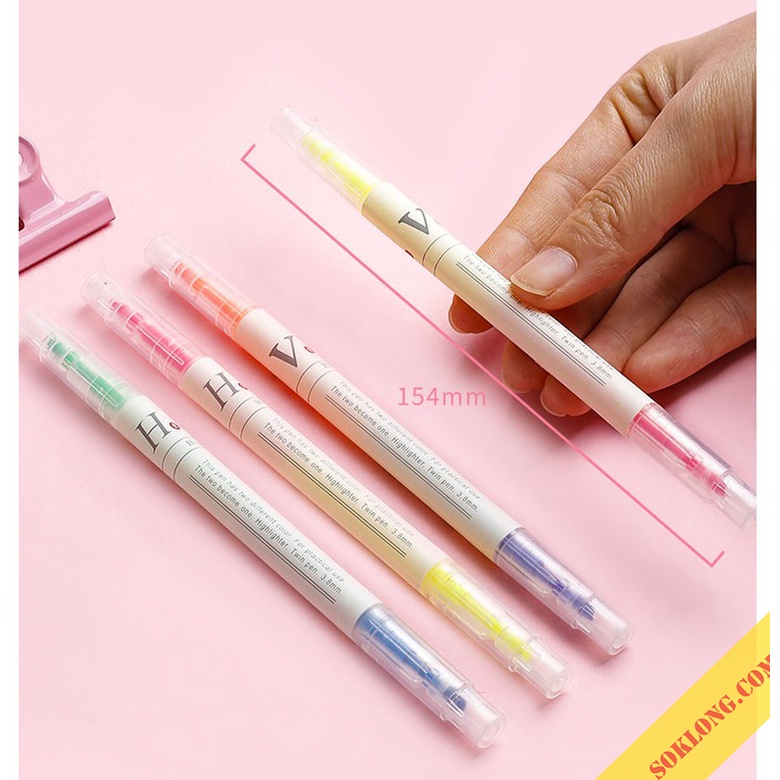 Bút highlight 2 đầu đánh dấu màu Pastel, bút nhớ hai đầu HI02 Tuệ Minh