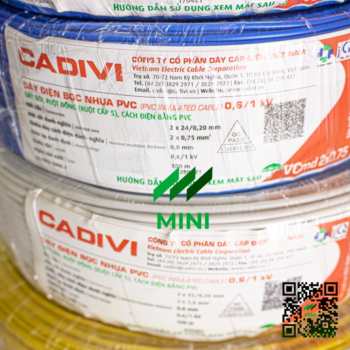 [1 Mét] Dây điện CADIVI dây đôi, bọc nhựa PVC cách điện, ruột đồng (Ruột cấp 5)