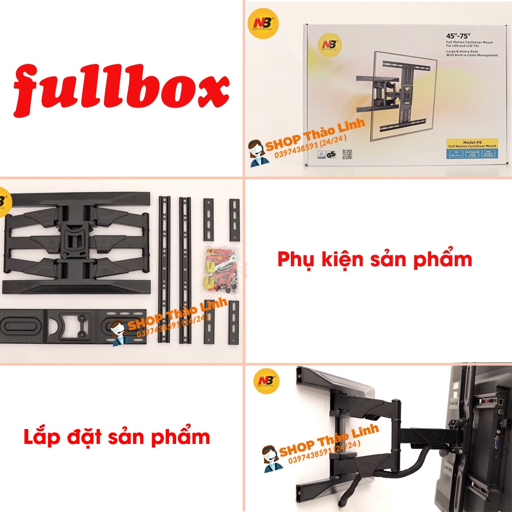 Khung treo Tivi North Bayou NB - P6 - Xoay đa năng 45 - 75 inch - Chính hãng bảo hành 12 tháng