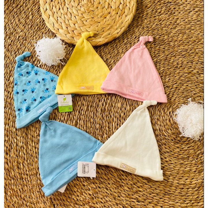 Mũ sơ sinh cotton họa tiết thắt nút cho bé Lullaby