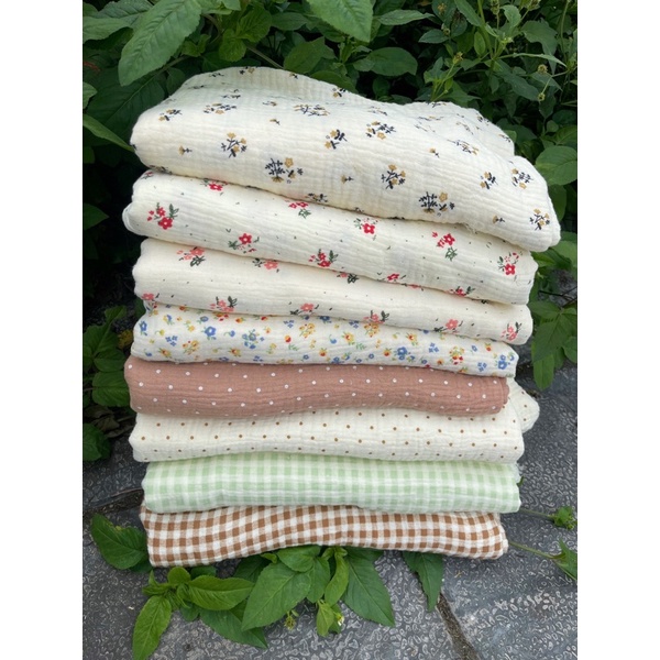 vải xô muslin 2 lớp cao cấp chùm hoa nhí may áo váy đồ bộ mềm mát thấm hút mồ hôi cho bé