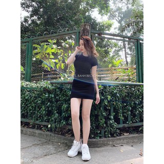 Đầm Body Cổ Tròn Thun Gân