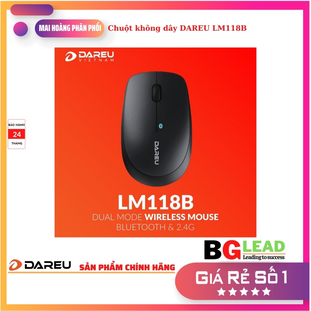 Chuột không dây DAREU LM118B (Dual Mode: Bluetooth + 2.4G)