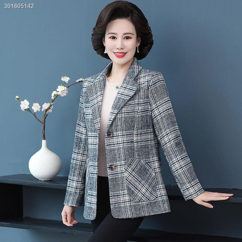 Áo khoác vest kẻ sọc ca rô dáng ngắn thời trang xuân thu mới cho phụ nữ trung niên 40-50 tuổi