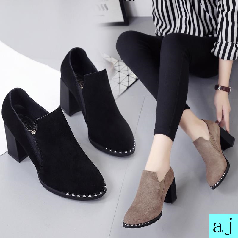 Giày bốt cao gót đế dày phong cách Hàn Quốc thời trang 2021 cho nữ