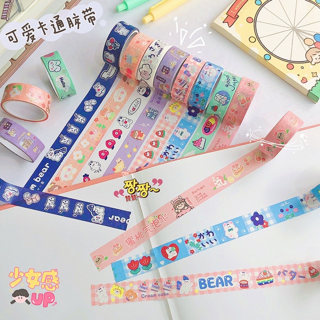 Washi tape cute dán trang trí họa tiết hoạt hình dễ thương