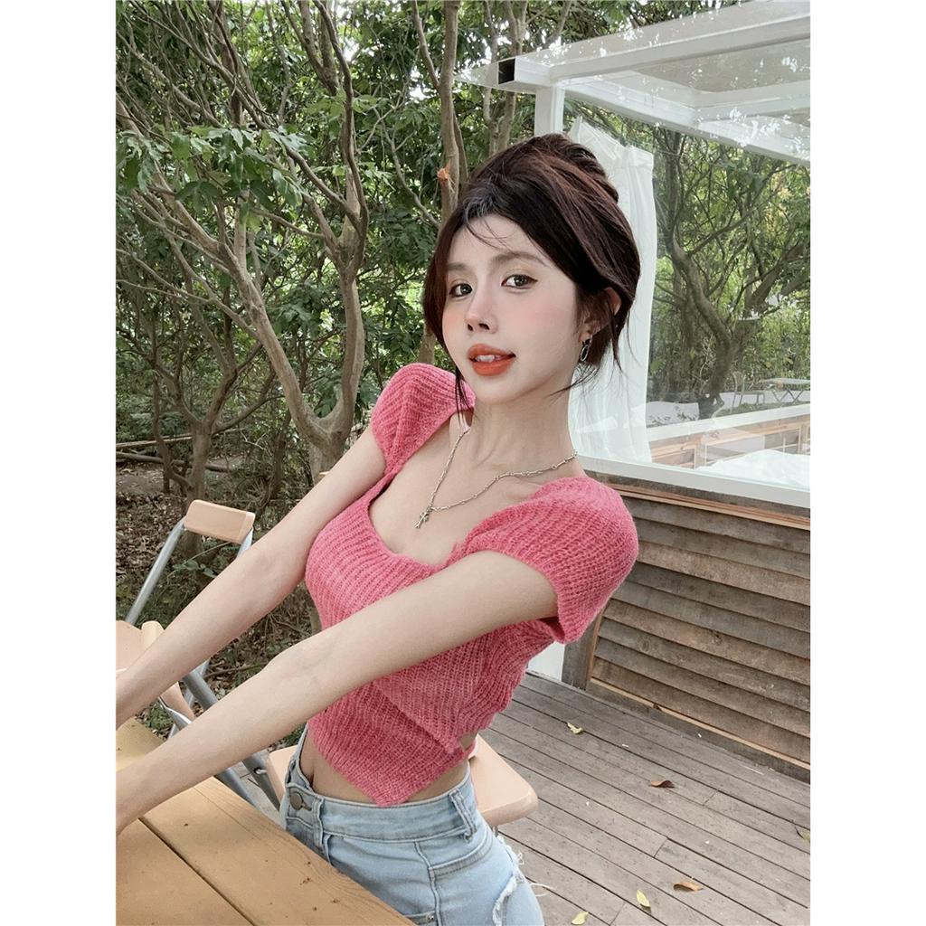 ZHELIHANGFEI Áo Sweater Ngắn Tay Lưng Cao Xinh Xắn Dành Cho Nữ