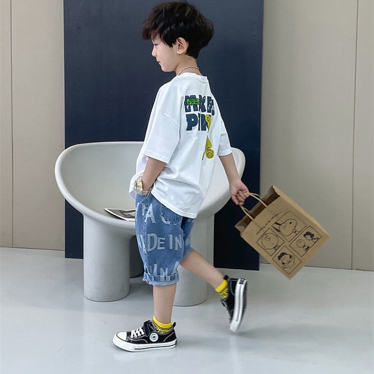 Áo Thun Ngắn Tay In Chữ Hoạt Hình Thời Trang Cho Bé Trai