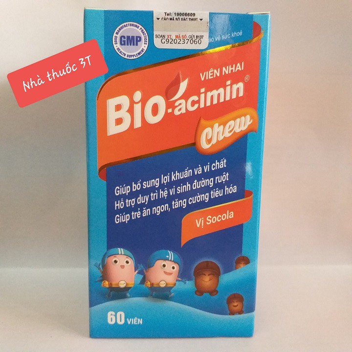 Viên nhai ăn ngon, bé con mau lớn, Bio-acimin chew, men vi sinh vị socola.