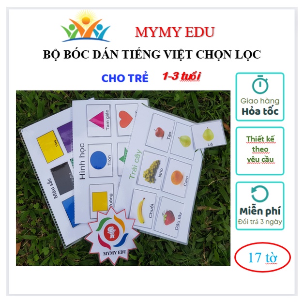 17 trang giấy in ảnh dày, ép plastic, đầy đủ các chủ đề, bé HỌC NHANH, NHỚ LÂU,