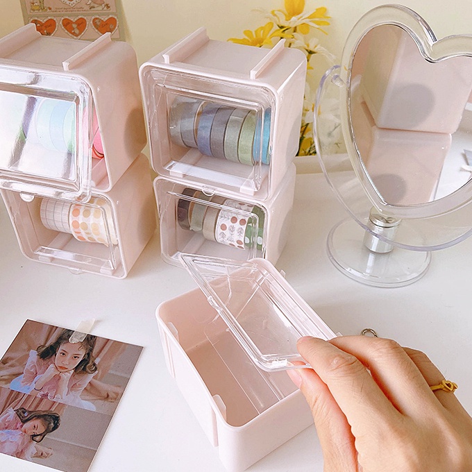 [HN03] Hộp nhựa hồng đựng cuộn washi tiện lợi - bán lẻ 1 hộp