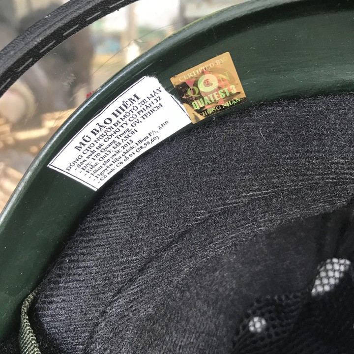 Nón bảo hiểm cao cấp xanh rêu, sản phẩm chính hãng, tiêu chuẩn QR Việt Nam